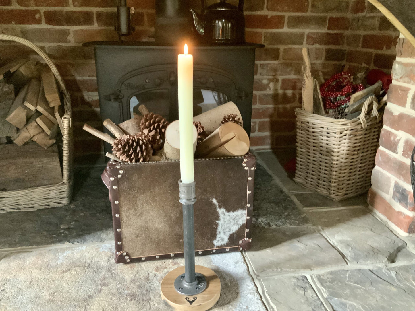 The Luminaire With Oak Base Candle Holders