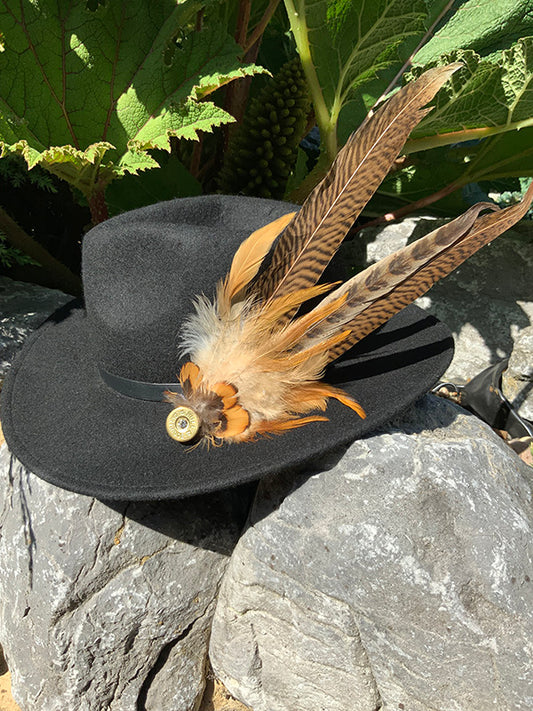 Golden Ringneck Hat Feather Brooch With Crystal