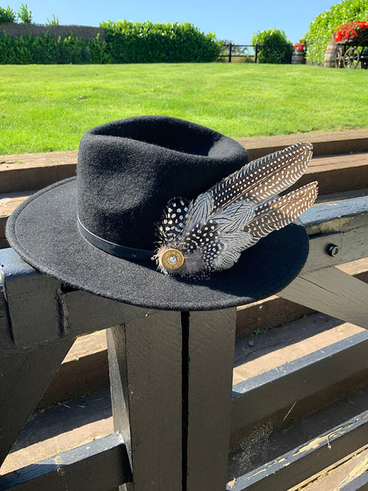 Helmeted Guinea Fowl Hat/ Lapel Feather Brooch