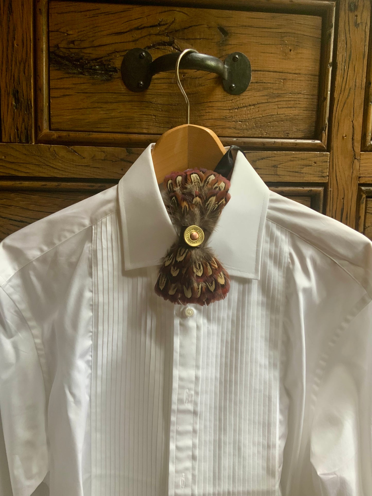 Cock Pheasant Feather Bow Tie with Spent Cartridge