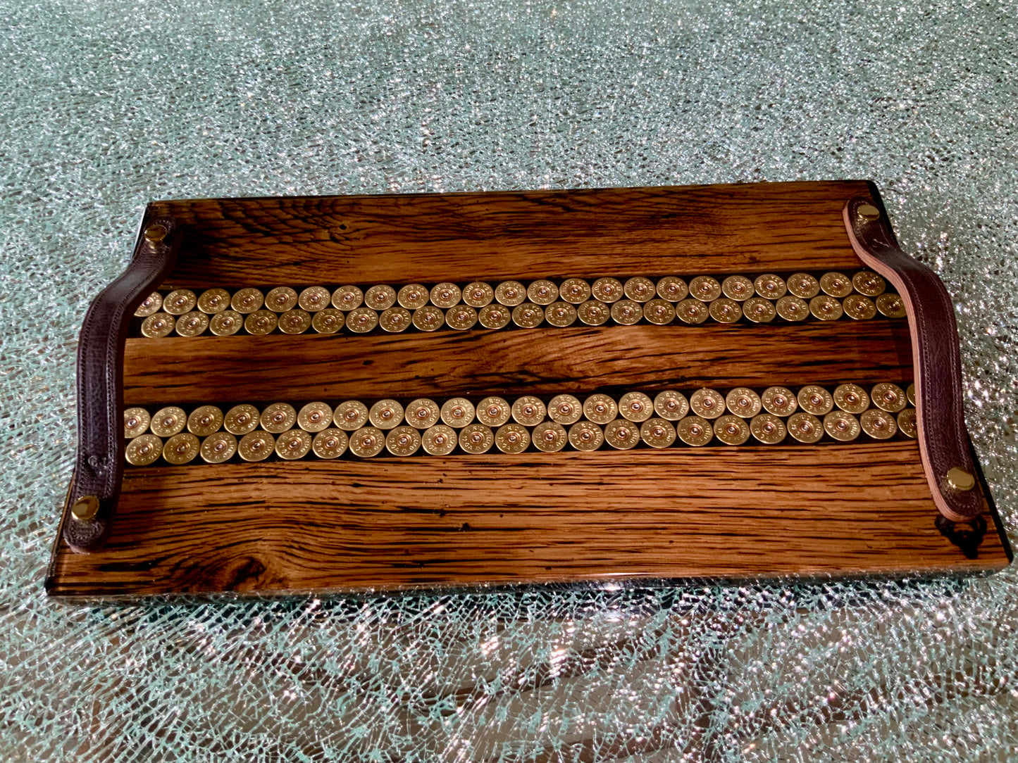 Skeet Triple Wood Double Resin Channel Charcuterie Platter with 12 Bore Cartridges