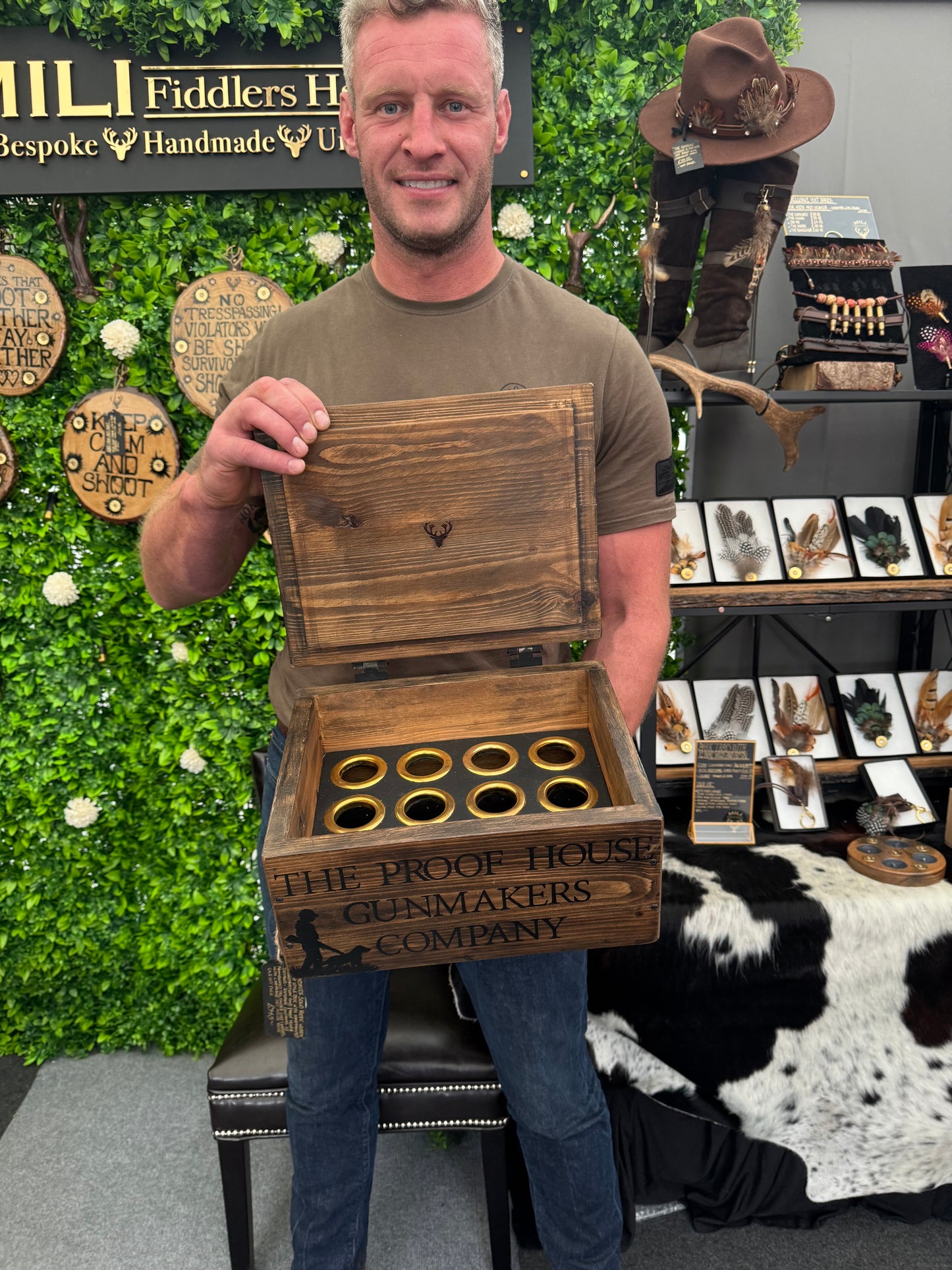 Shooting Peg Finder Box - All Distressed Wood with 12 Peg Glasses