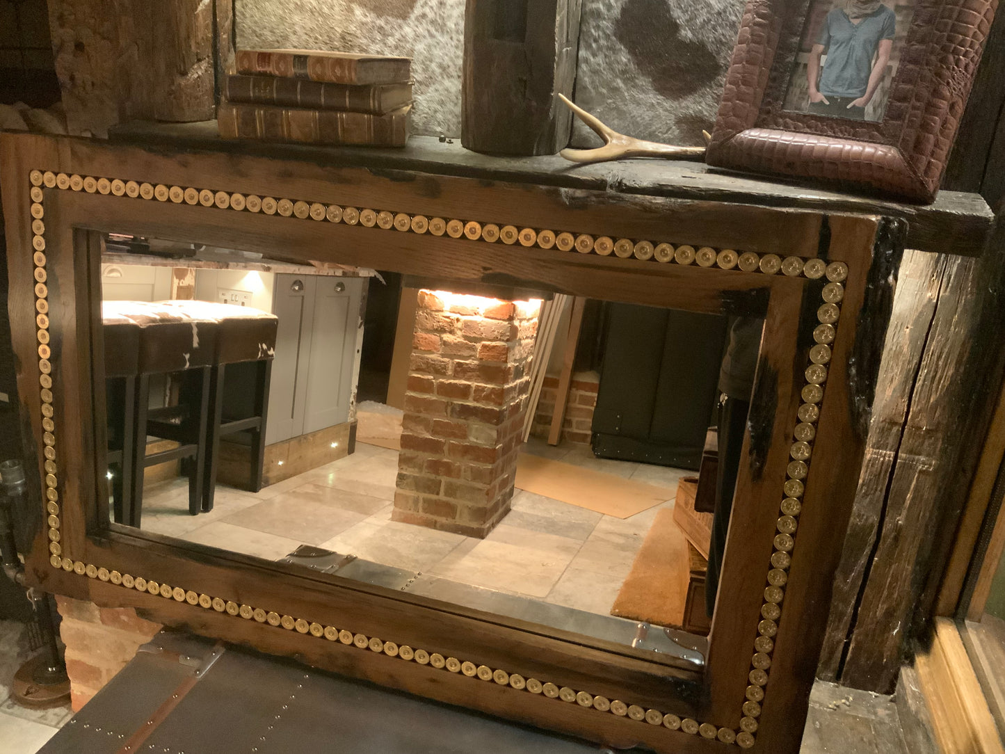 Reclaimed Belgian Oak Gun Cartridge Mirror - Handcrafted Shooting Gift