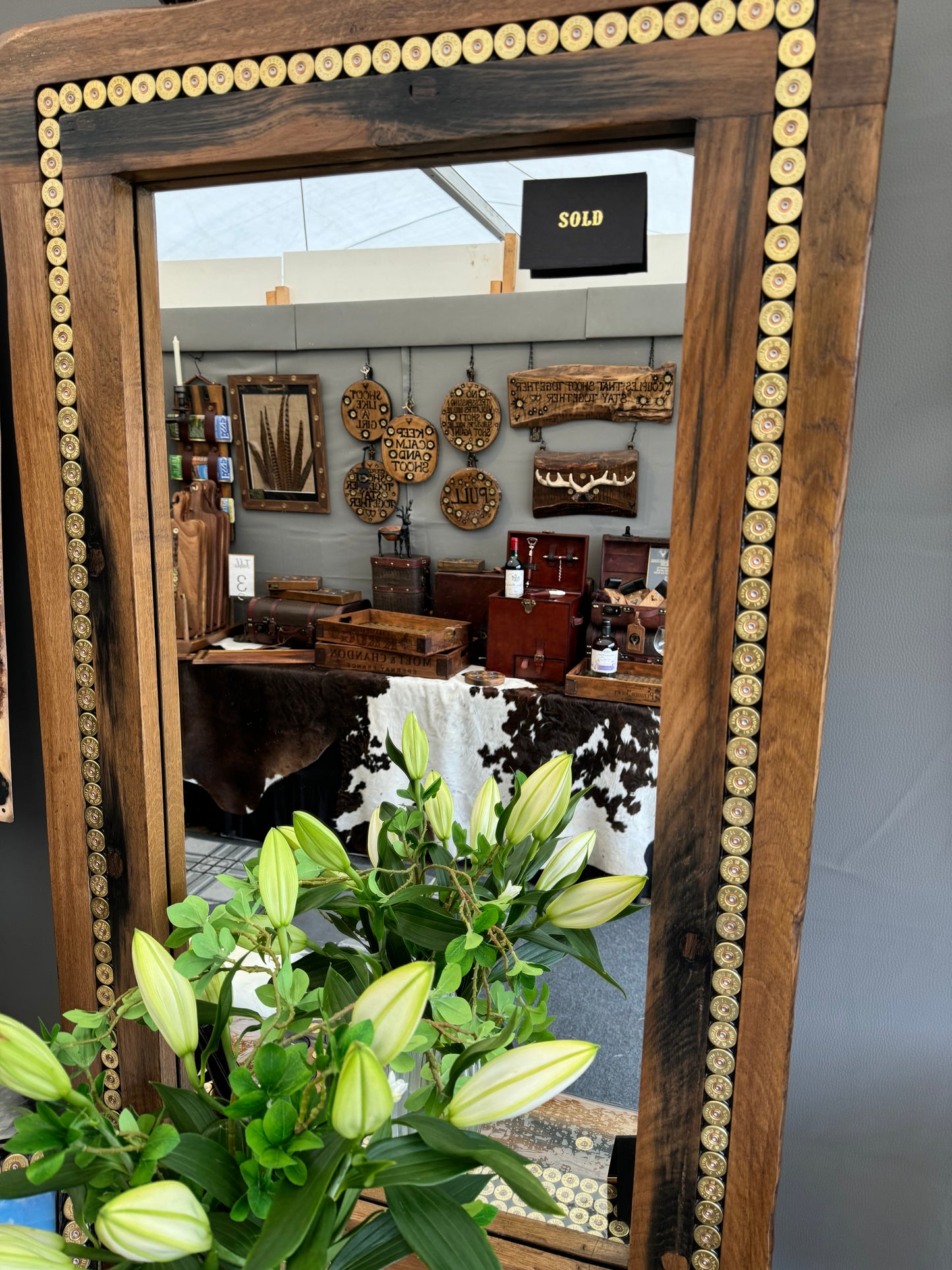 Reclaimed Belgian Oak Gun Cartridge Mirror - Handcrafted Shooting Gift
