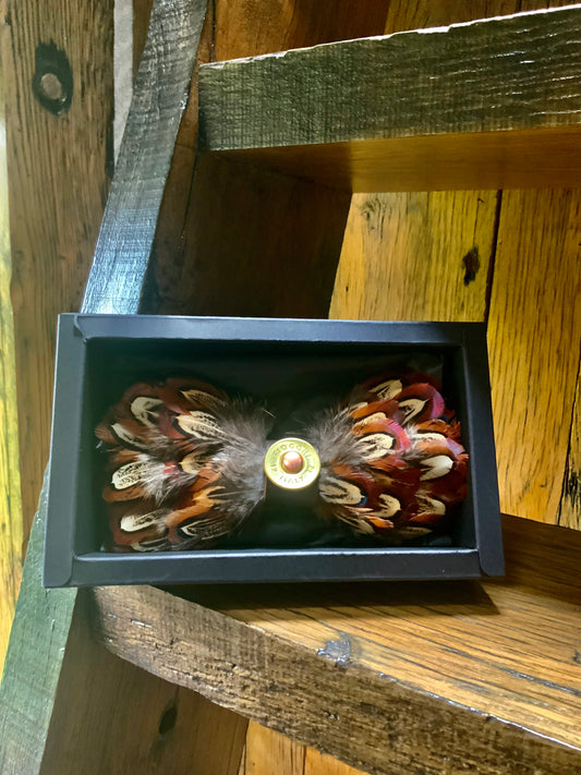 Cock Pheasant Feather Bow Tie with Spent Cartridge