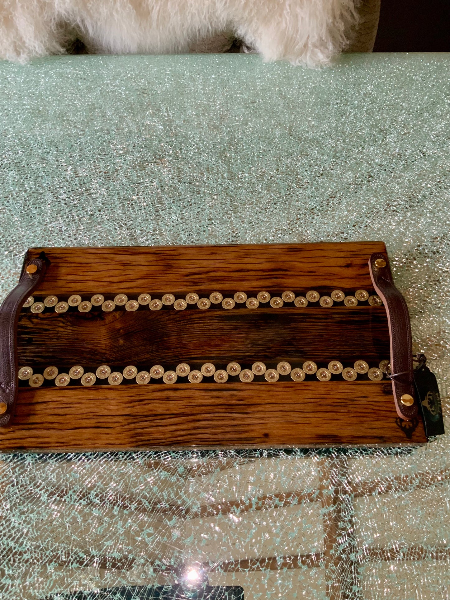 Skeet Triple Wood Double Resin Channel Charcuterie Platter with 20 Bore Cartridges