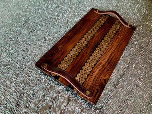 Skeet Triple Wood Double Resin Channel Charcuterie Platter with 12 Bore Cartridges