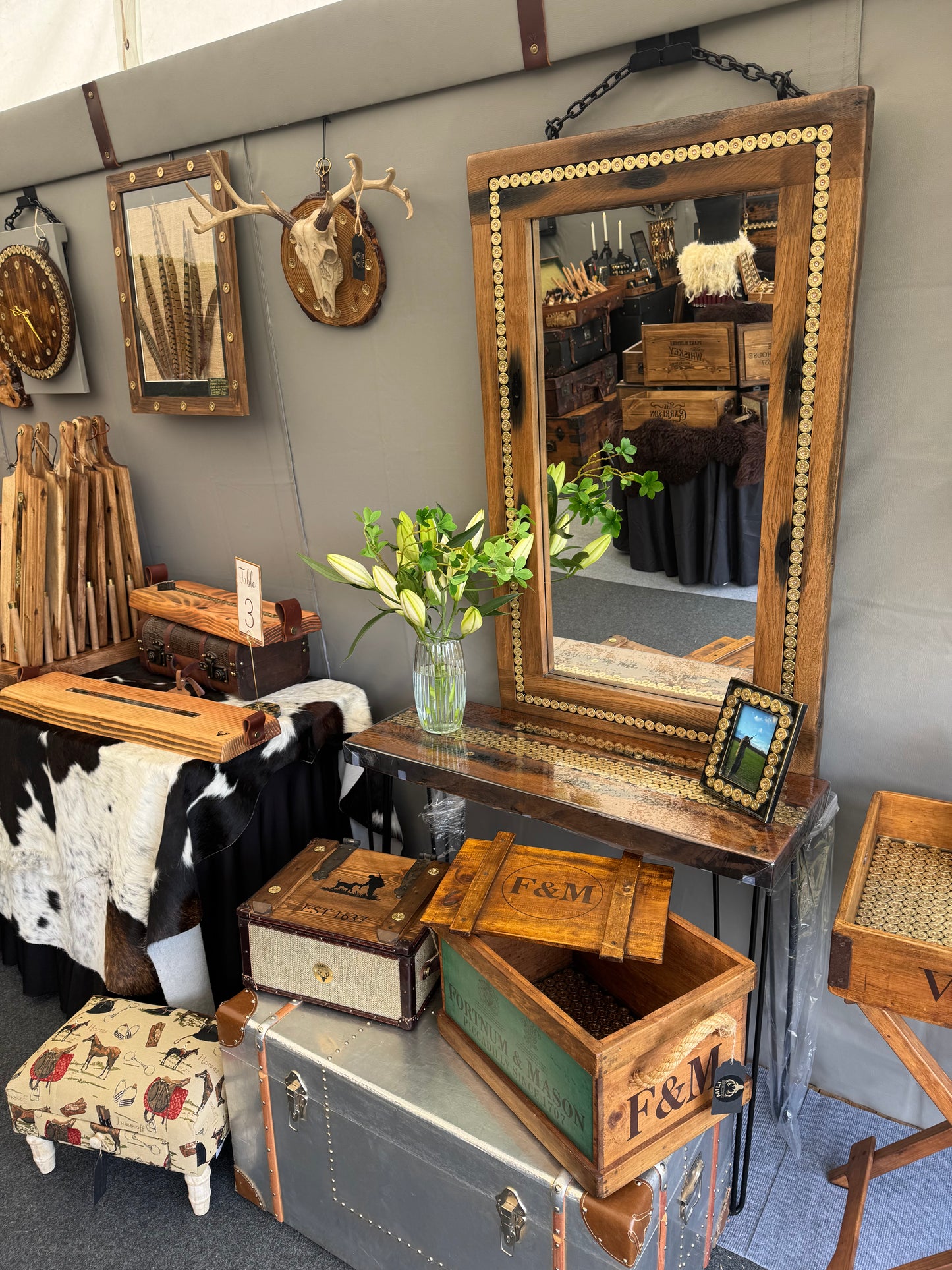 Reclaimed Belgian Oak Gun Cartridge Mirror - Handcrafted Shooting Gift