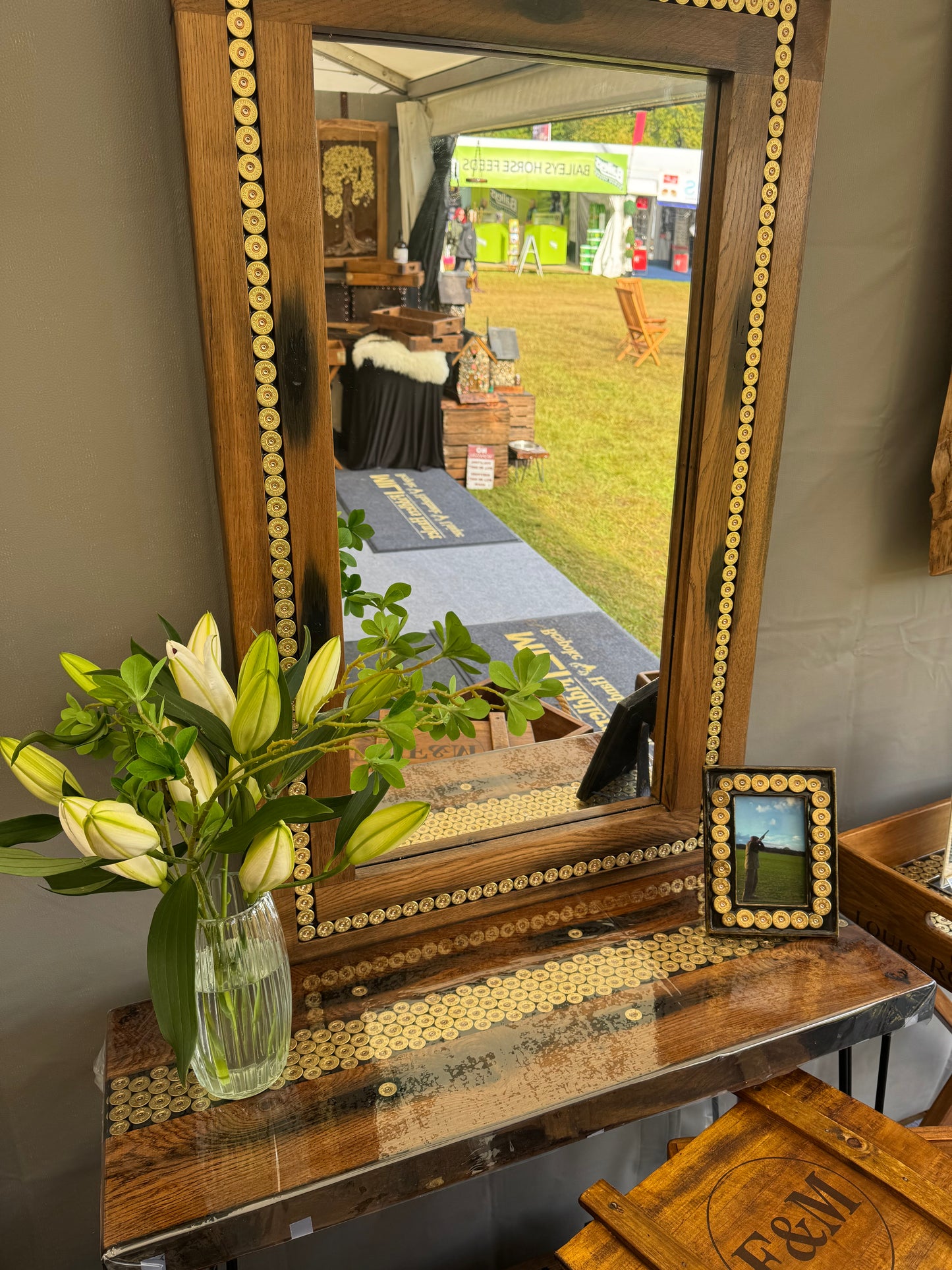 Reclaimed Belgian Oak Gun Cartridge Mirror - Handcrafted Shooting Gift