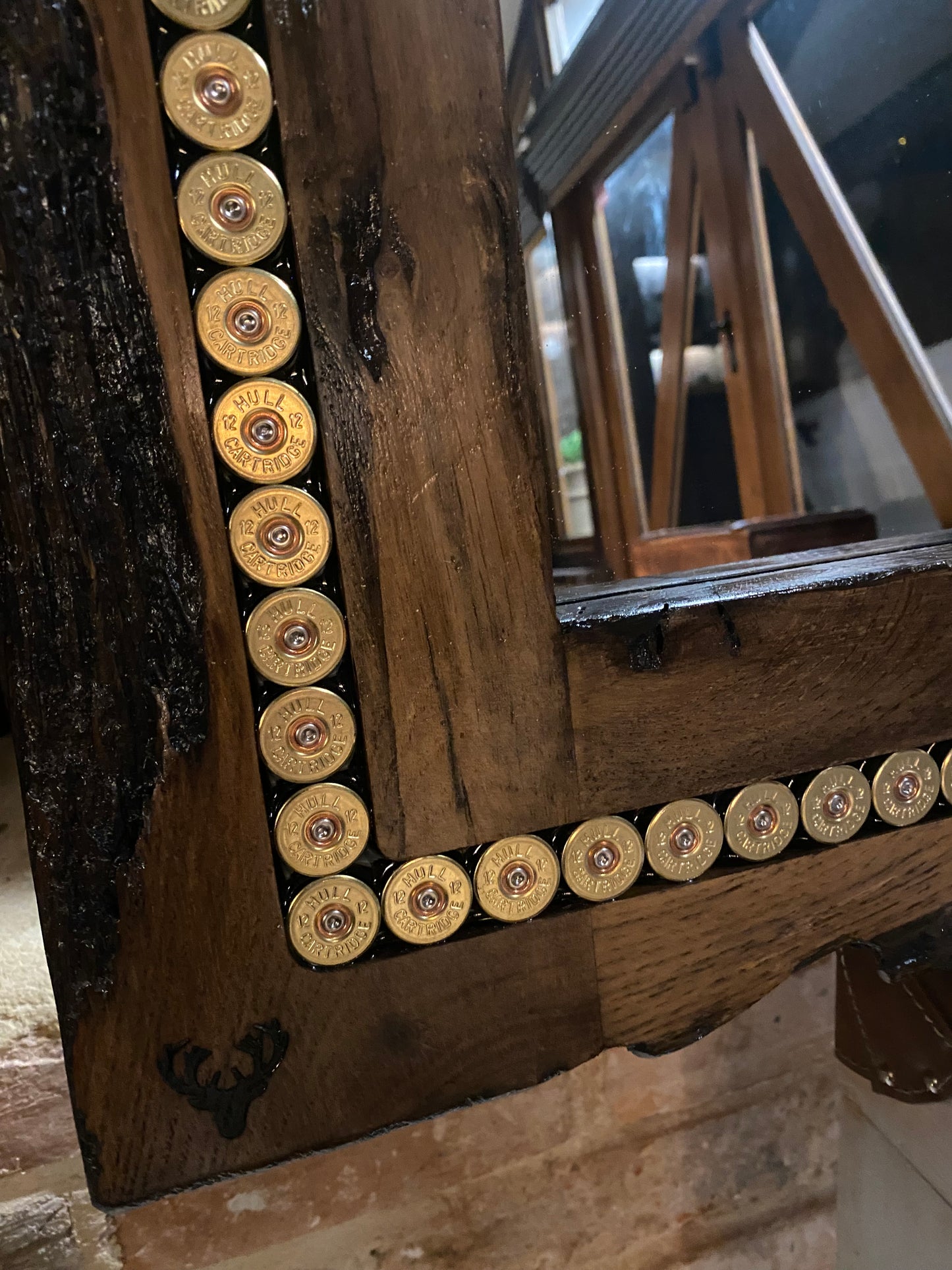 Reclaimed Belgian Oak Gun Cartridge Mirror - Handcrafted Shooting Gift