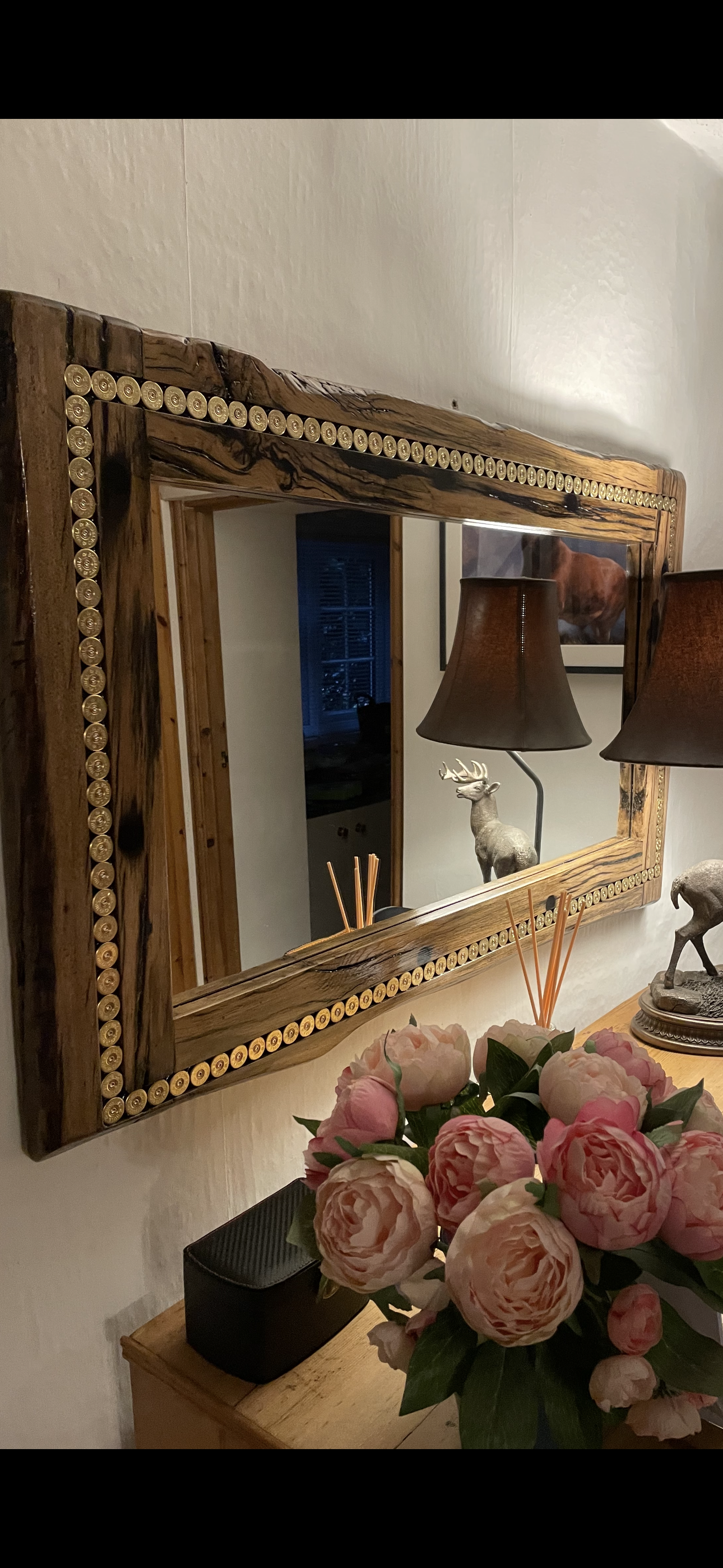 Reclaimed Belgian Oak Gun Cartridge Mirror - Handcrafted Shooting Gift