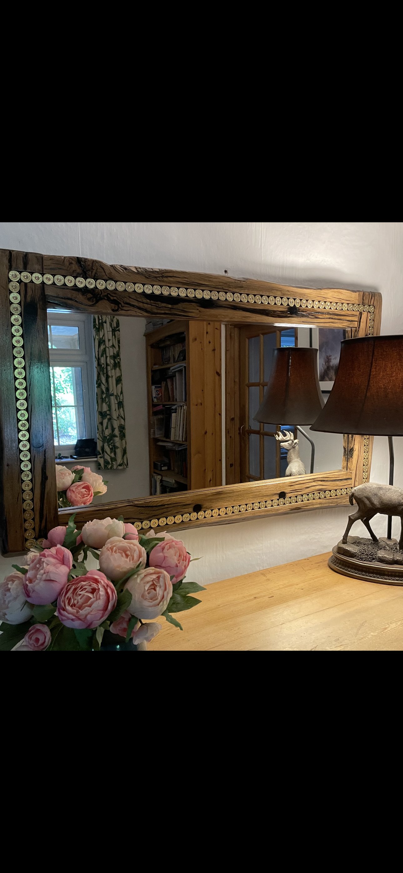 Reclaimed Belgian Oak Gun Cartridge Mirror - Handcrafted Shooting Gift