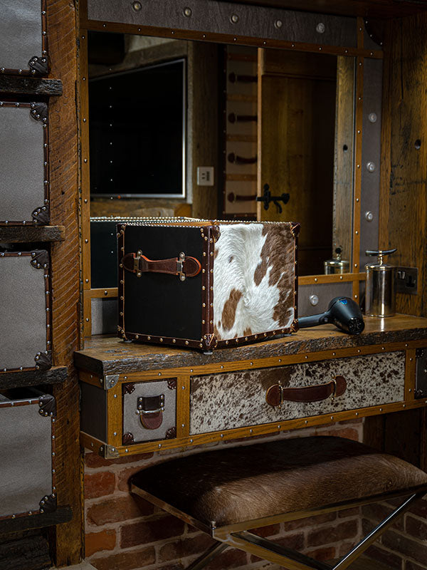 The Voyager Cowhide and Leatherette Storage Trunk Box